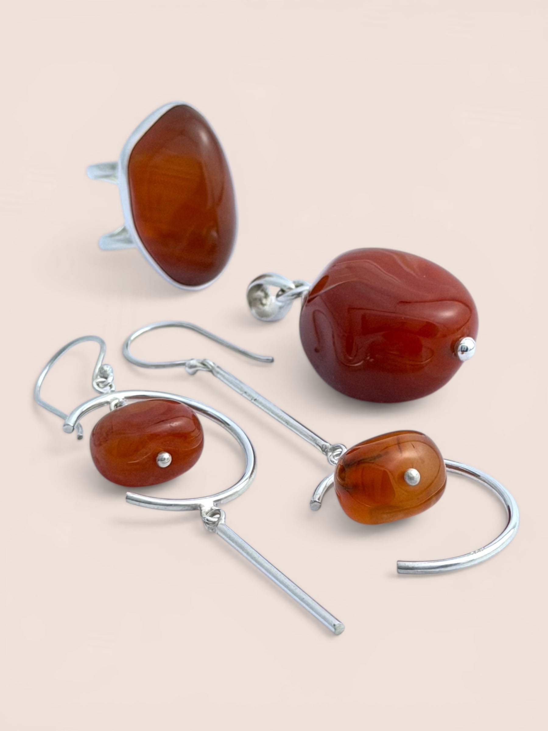 Handmade 925 sterling silver agate jewellery set — Sribnyak Baroque Pearls, made in Bali