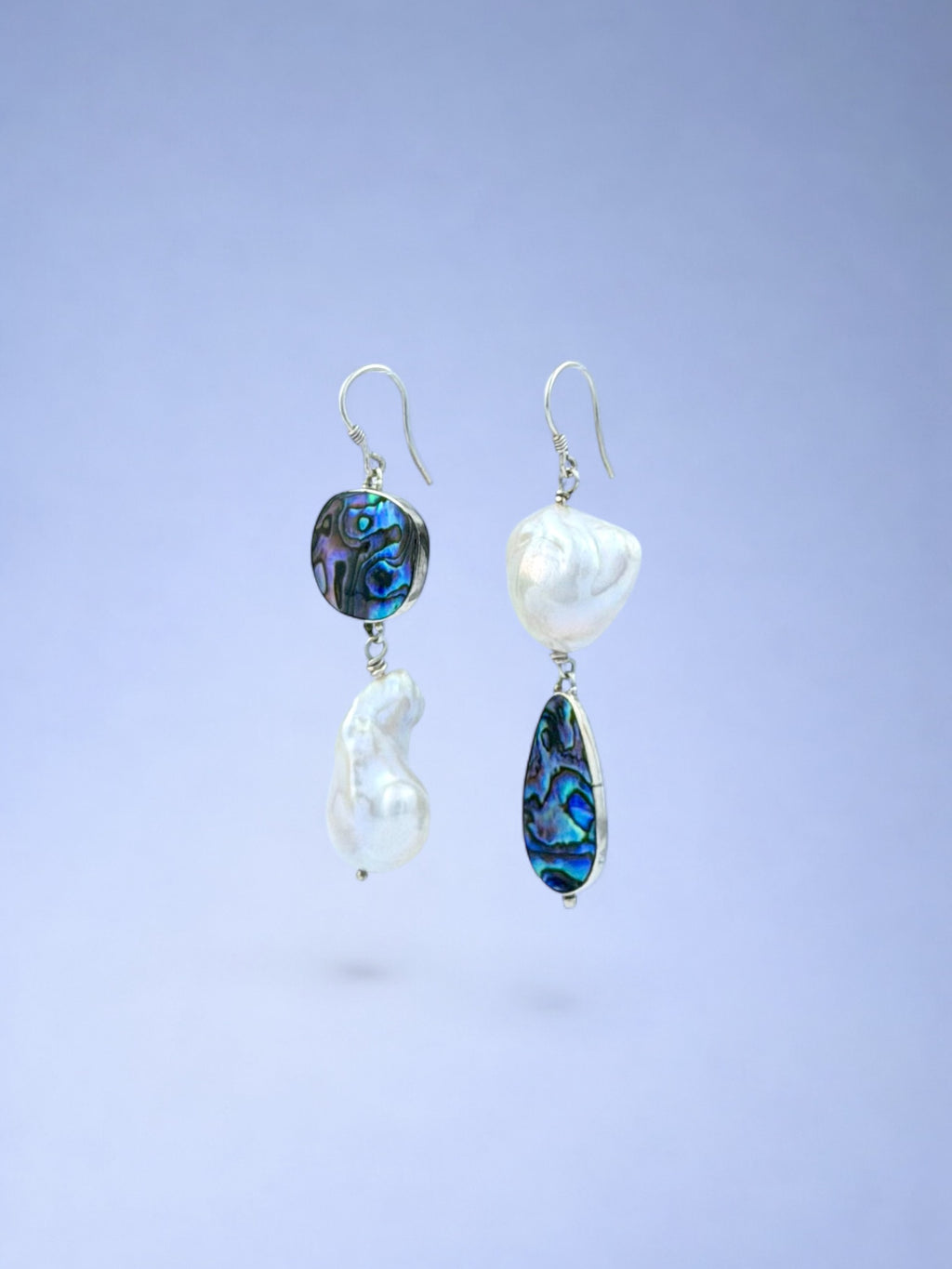 Handmade 925 sterling silver earrings with paua abalone & baroque pearl — Sribnyak Baroque Pearls
