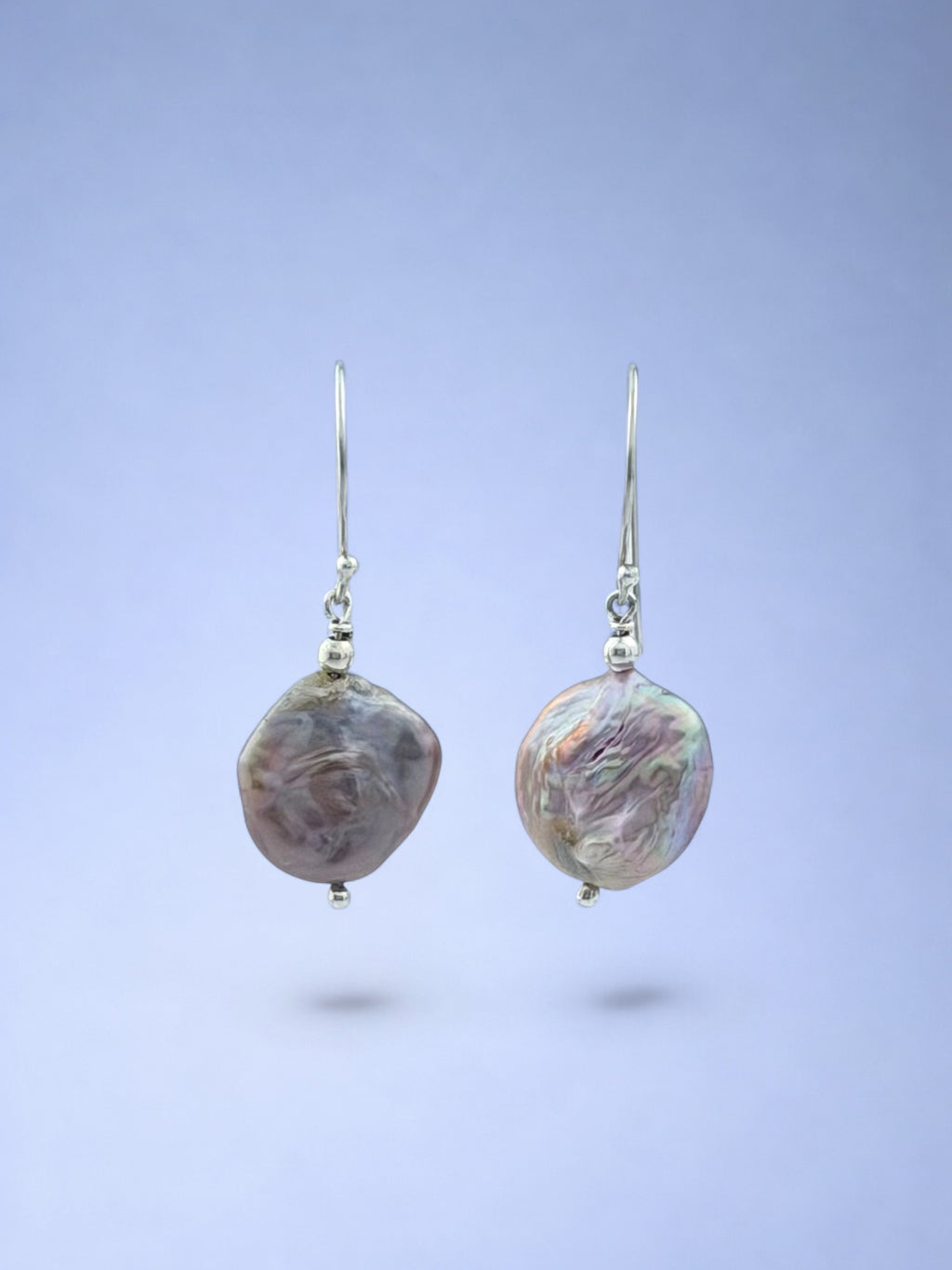 Handmade 925 sterling silver earrings with coin pearl — Sribnyak Baroque Pearls