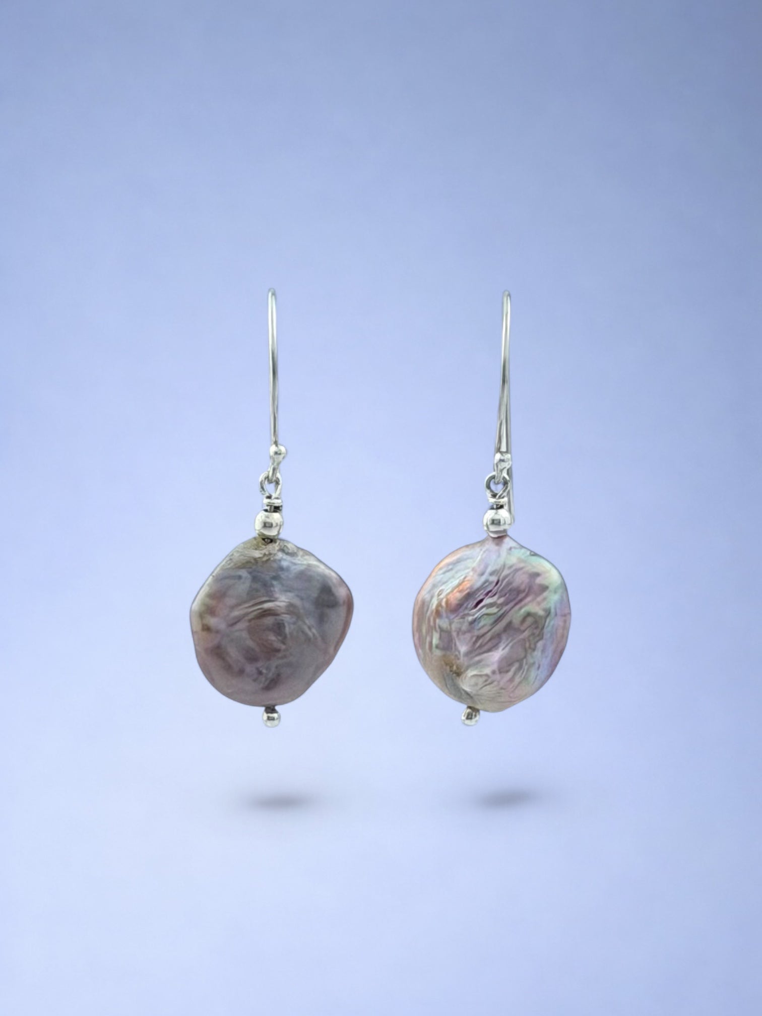 Handmade 925 sterling silver earrings with coin pearl — Sribnyak Baroque Pearls