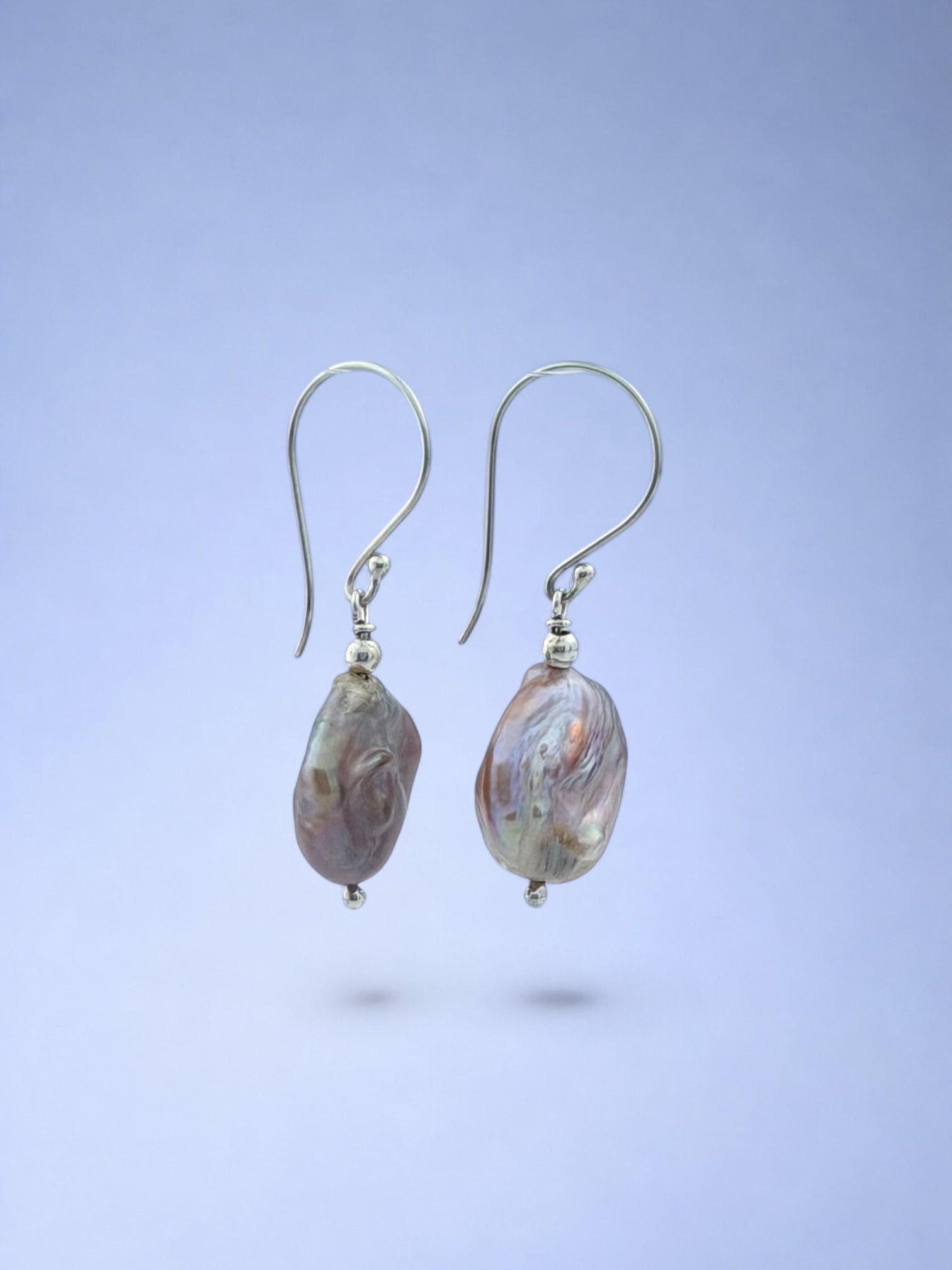 Handmade 925 sterling silver earrings with coin pearl — Sribnyak Baroque Pearls
