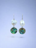 Handmade 925 sterling silver earrings with paua abalone & baroque pearl — Sribnyak Baroque Pearls