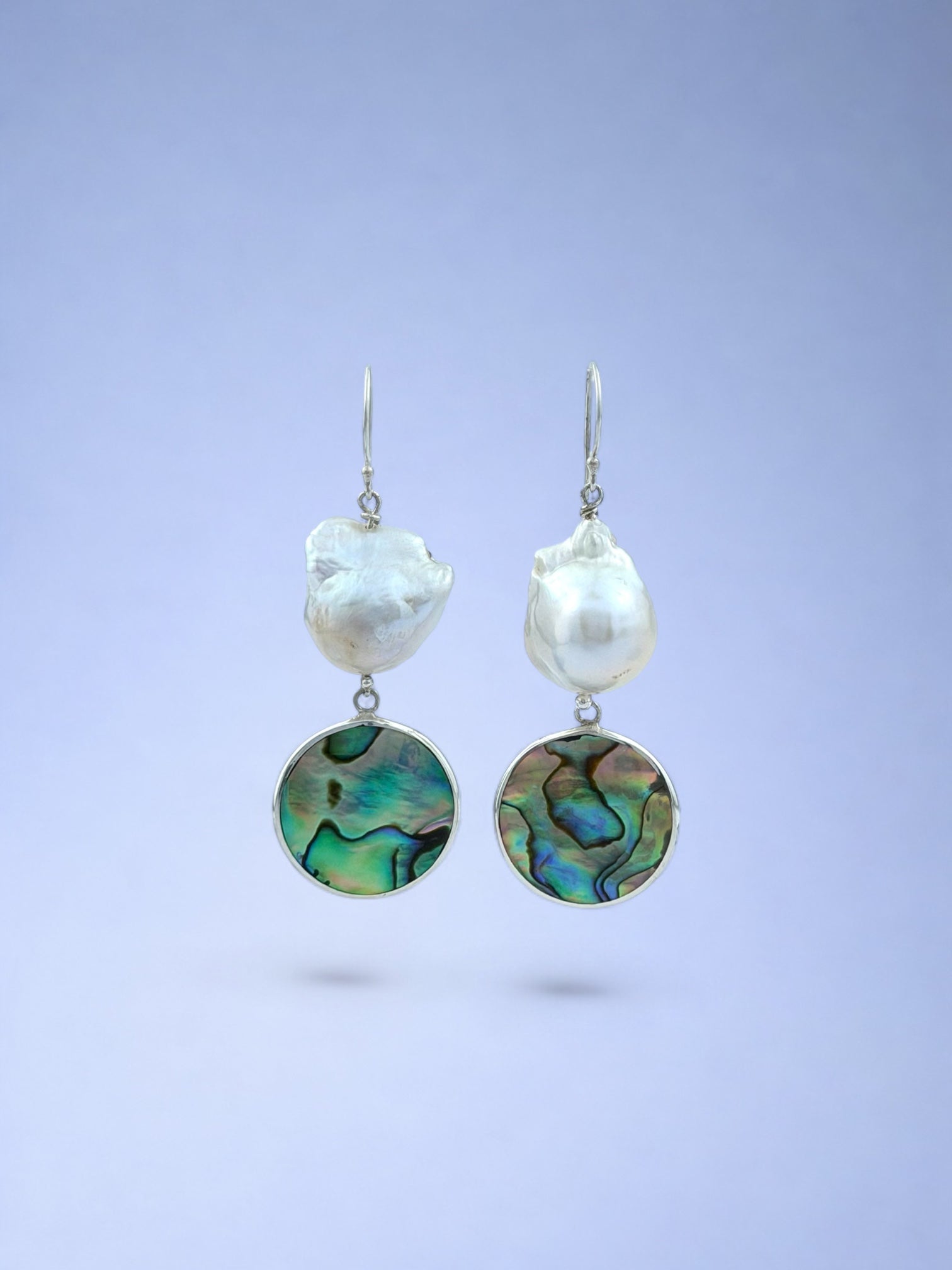 Handmade 925 sterling silver earrings with paua abalone & baroque pearl — Sribnyak Baroque Pearls