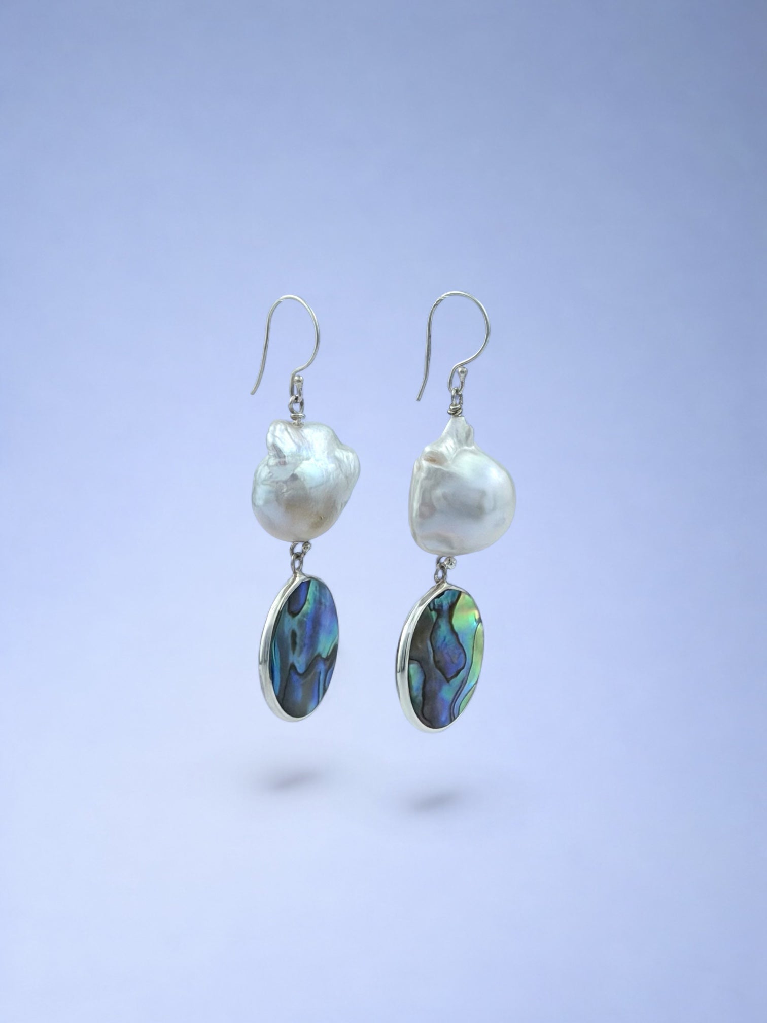 Handmade 925 sterling silver earrings with paua abalone & baroque pearl — Sribnyak Baroque Pearls