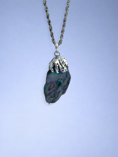 Handmade 925 sterling silver pendant with black peacock pearl — Sribnyak Baroque Pearls