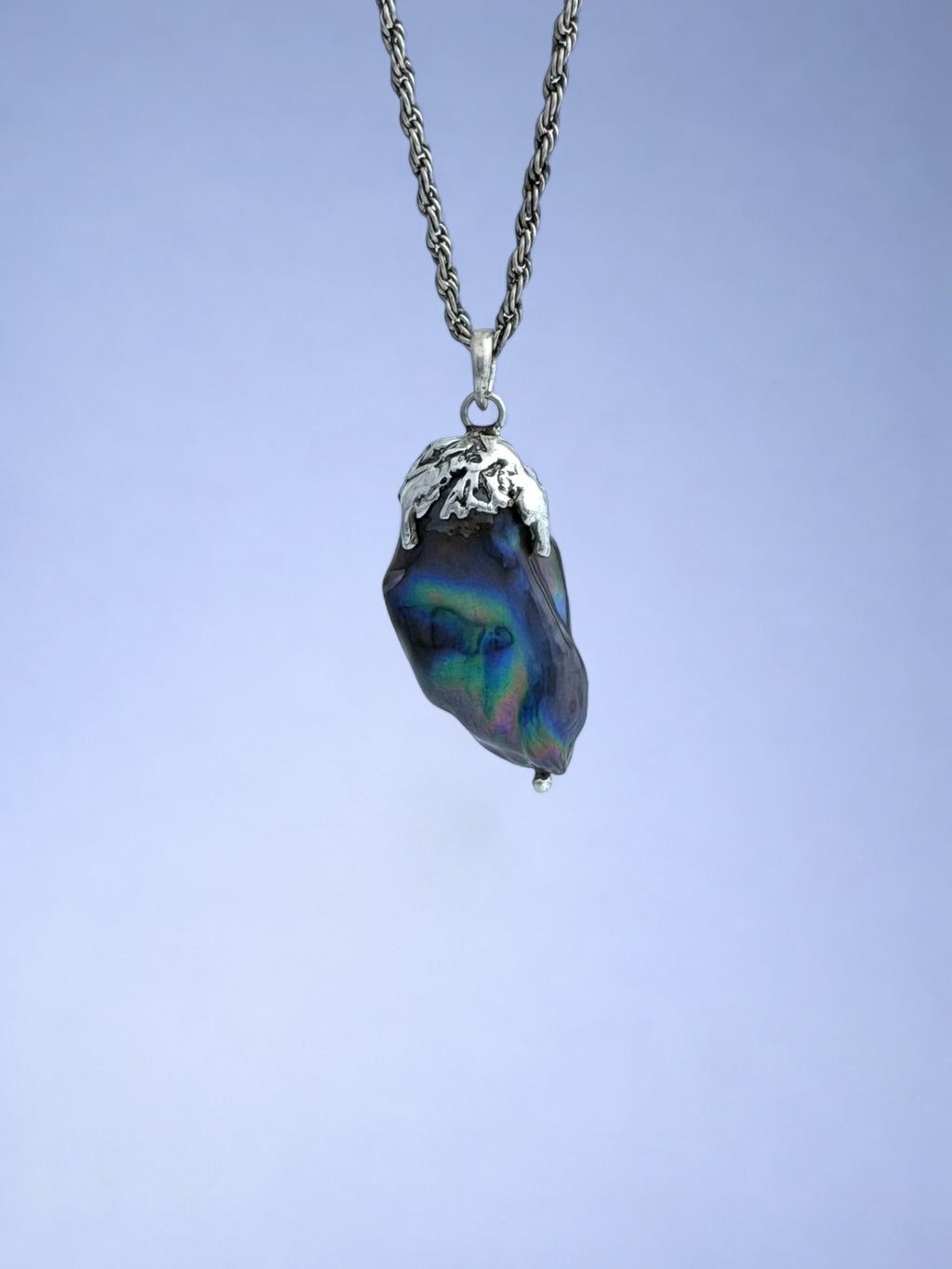 Handmade 925 sterling silver pendant with black peacock pearl — Sribnyak Baroque Pearls