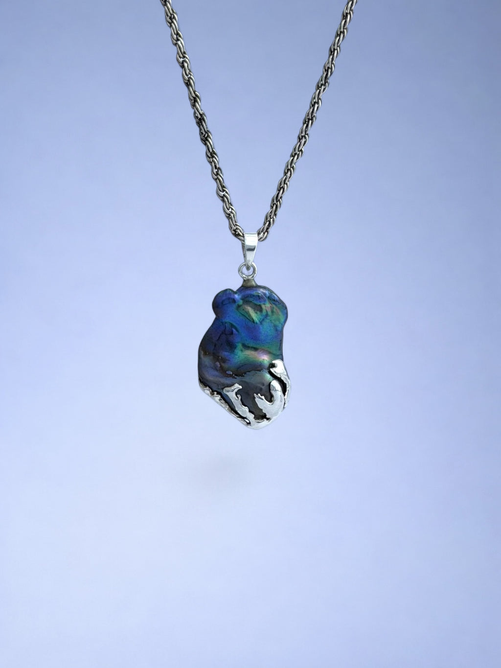 Handmade 925 sterling silver pendant with black peacock pearl — Sribnyak Baroque Pearls