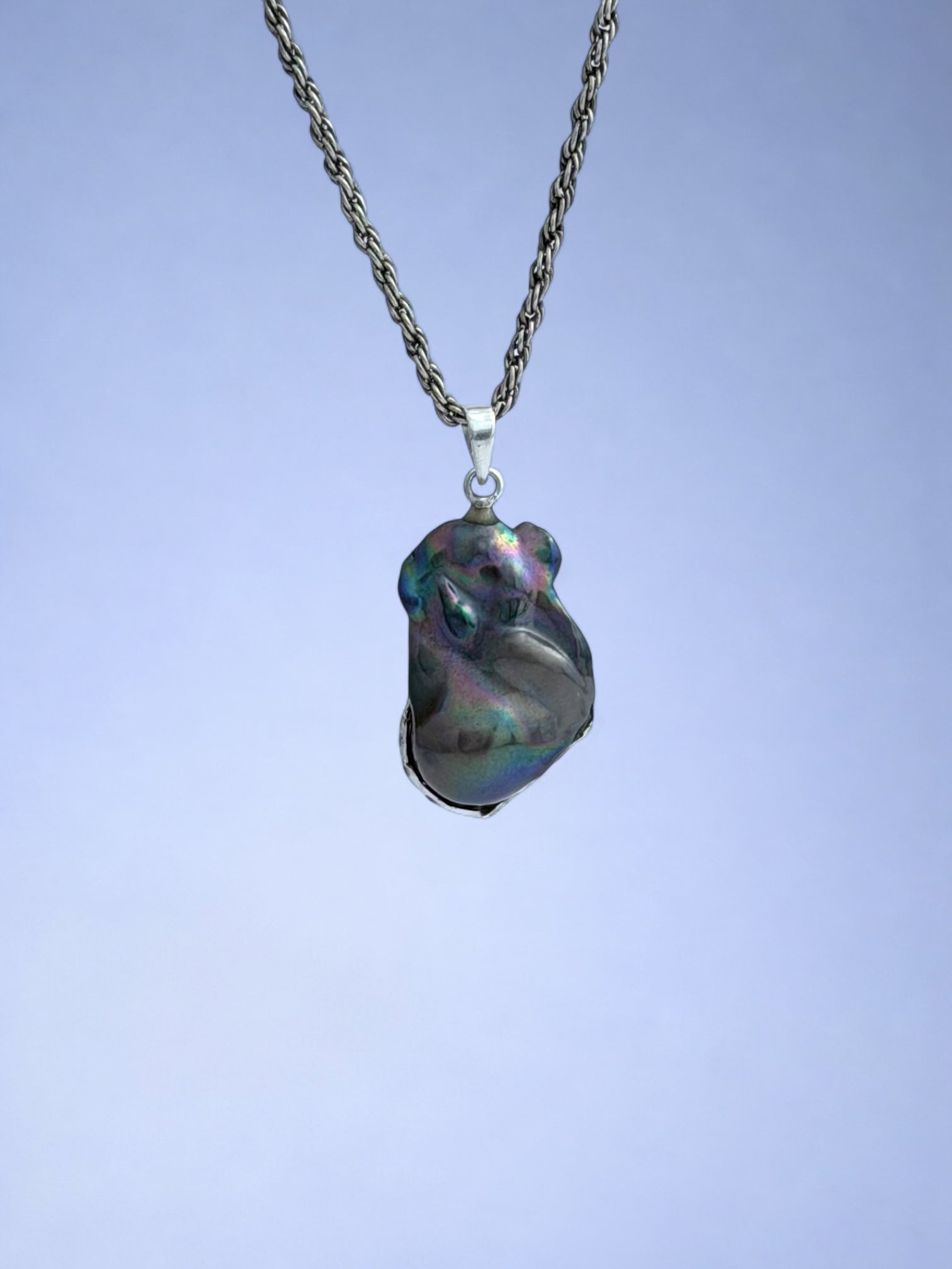 Handmade 925 sterling silver pendant with black peacock pearl — Sribnyak Baroque Pearls