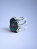 Handmade 925 sterling silver ring with black peacock pearl & citrine — Sribnyak Baroque Pearls