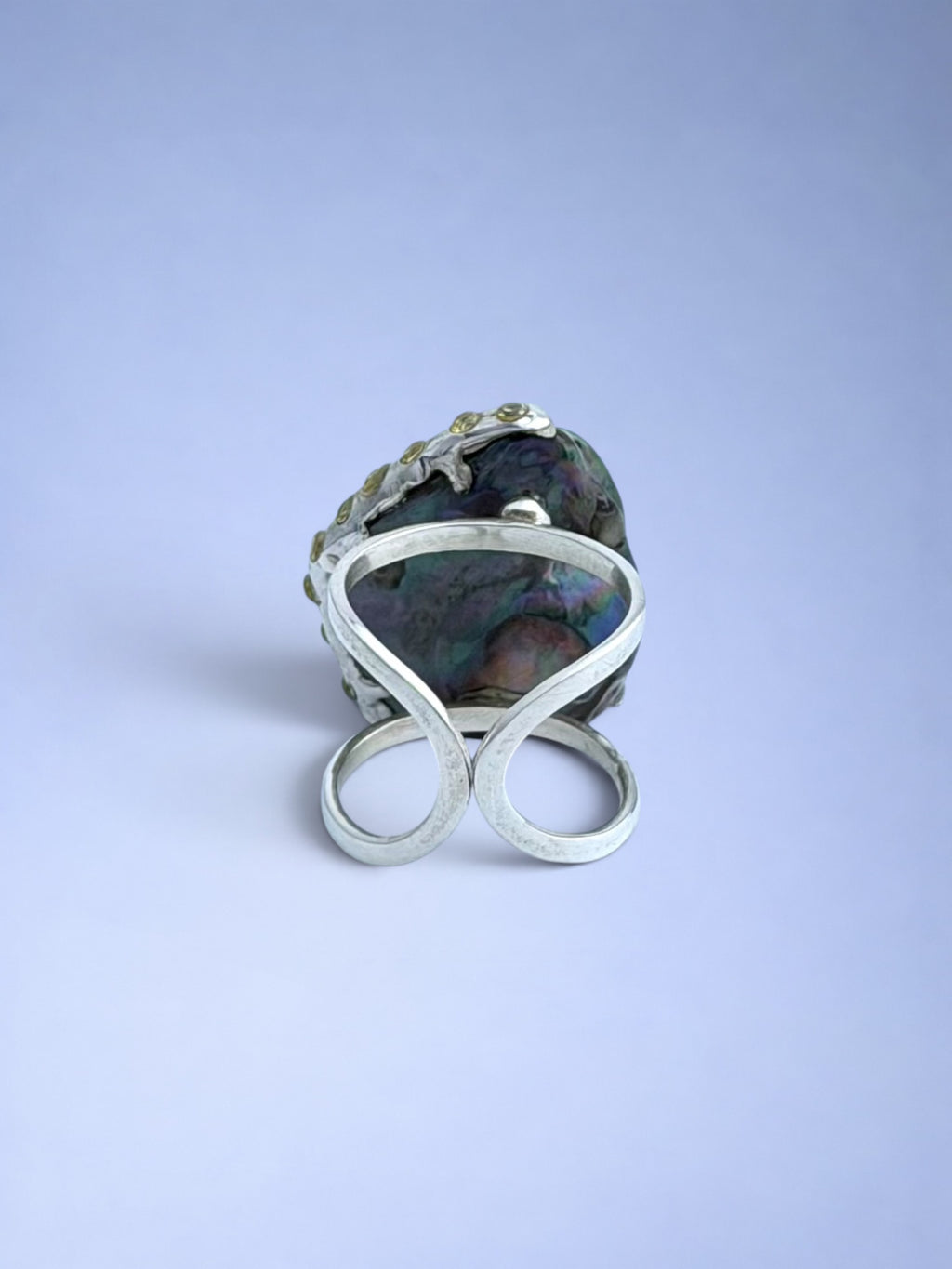 Handmade 925 sterling silver ring with black peacock pearl & citrine — Sribnyak Baroque Pearls