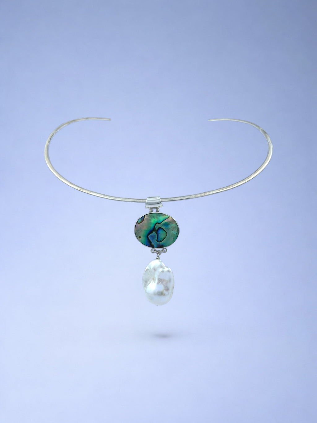 Handmade 925 sterling silver pendant with paua abalone & baroque pearl — Sribnyak Baroque Pearls
