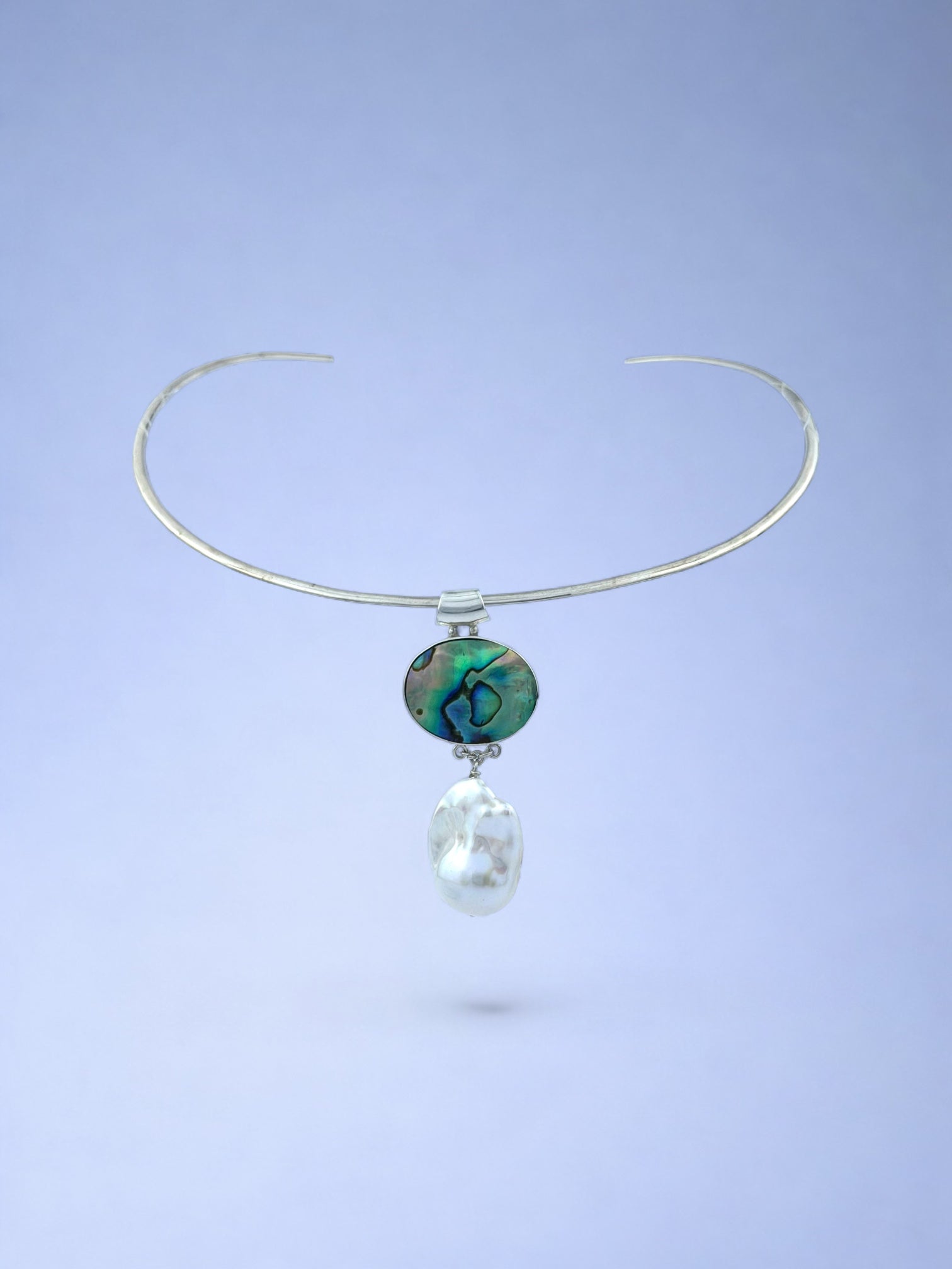 Handmade 925 sterling silver pendant with paua abalone & baroque pearl — Sribnyak Baroque Pearls