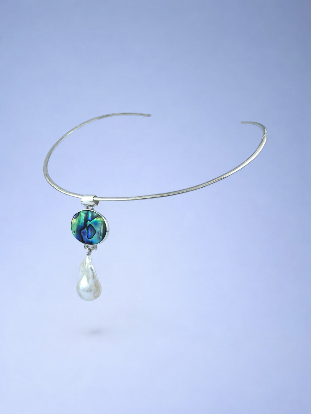 Handmade 925 sterling silver pendant with paua abalone & baroque pearl — Sribnyak Baroque Pearls