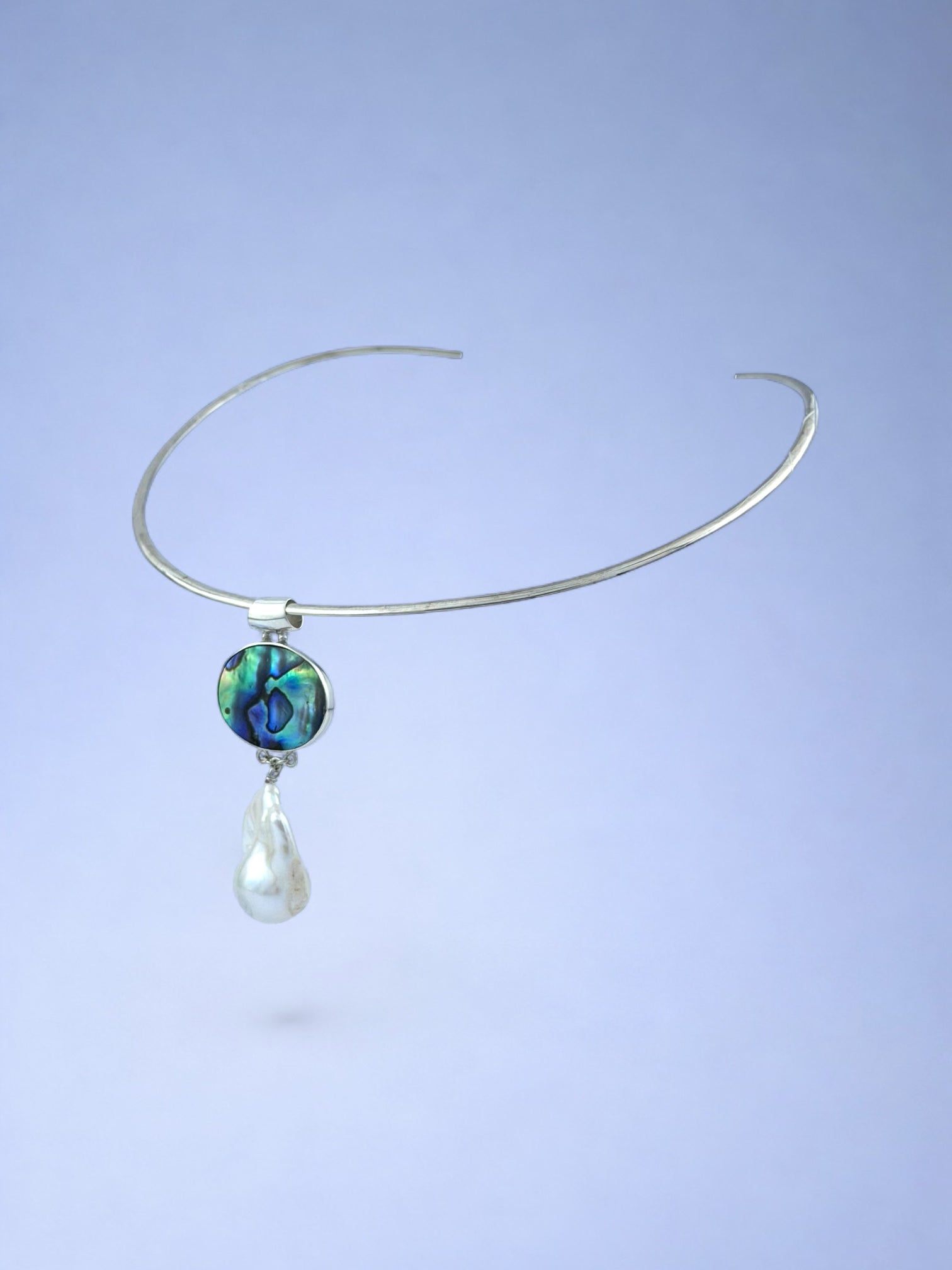 Handmade 925 sterling silver pendant with paua abalone & baroque pearl — Sribnyak Baroque Pearls