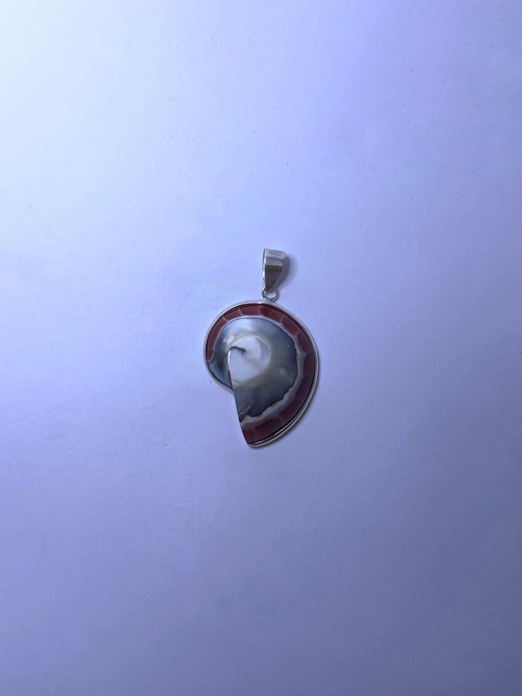 Handmade 925 sterling silver pendant with a red nautilus shell — Sribnyak Baroque Pearls