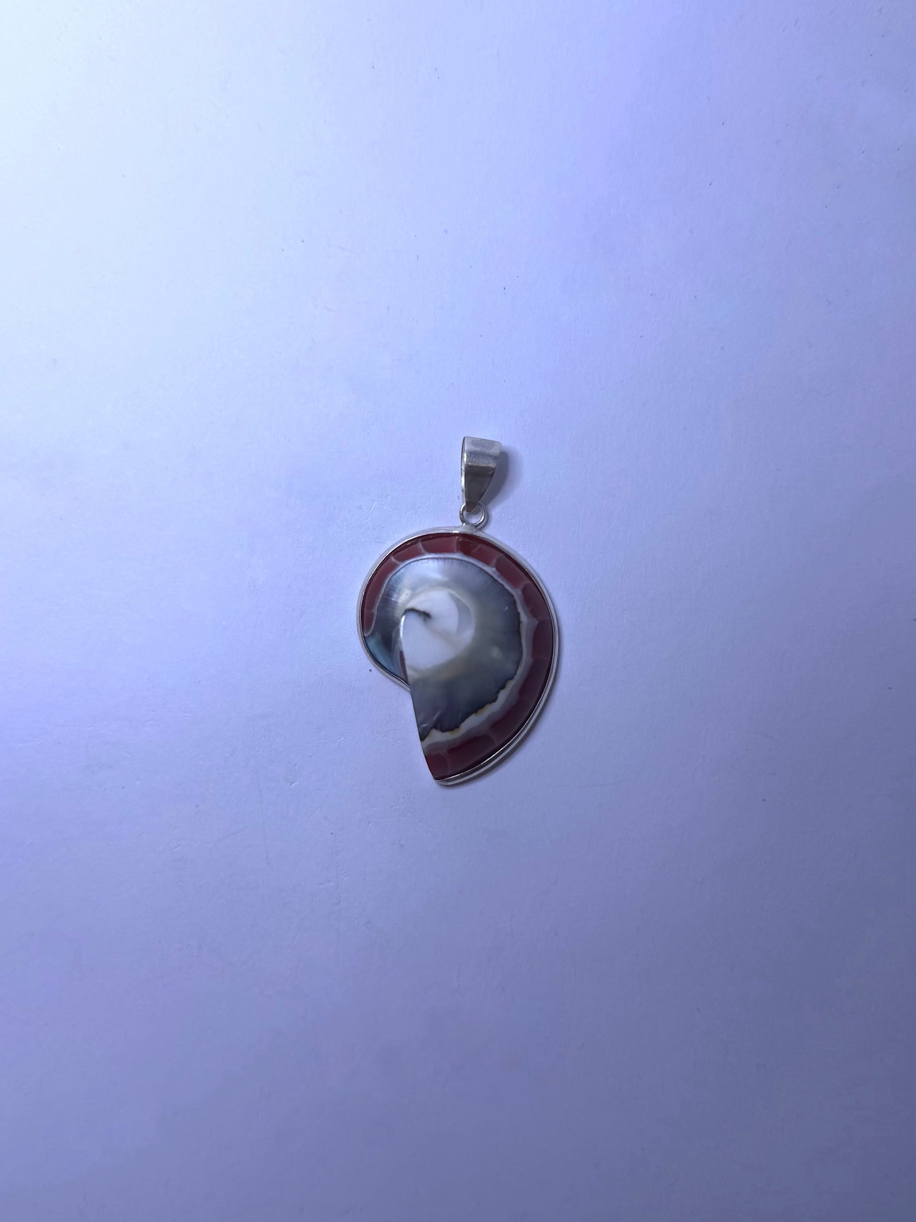 Handmade 925 sterling silver pendant with a red nautilus shell — Sribnyak Baroque Pearls
