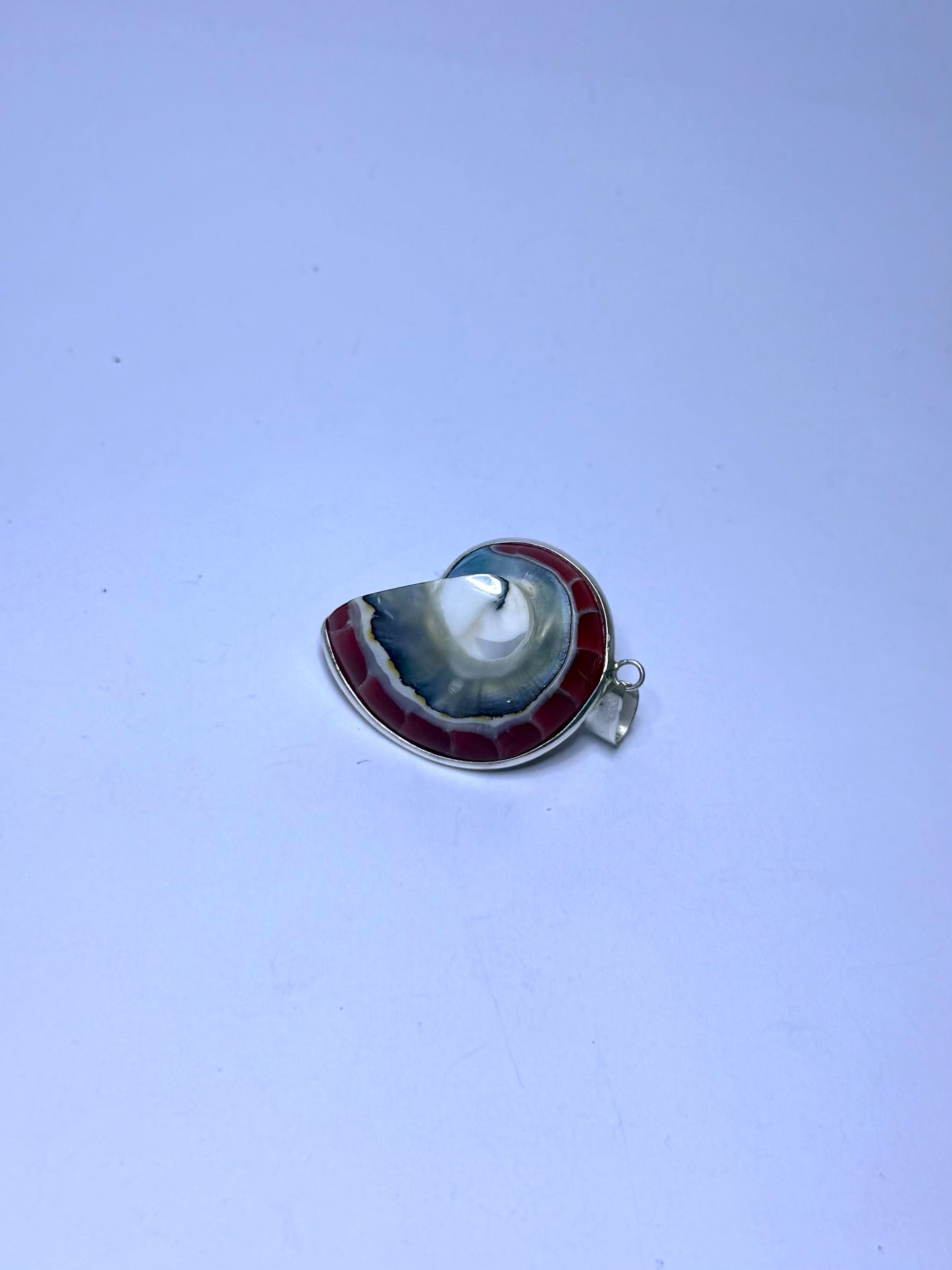 Handmade 925 sterling silver pendant with a red nautilus shell — Sribnyak Baroque Pearls