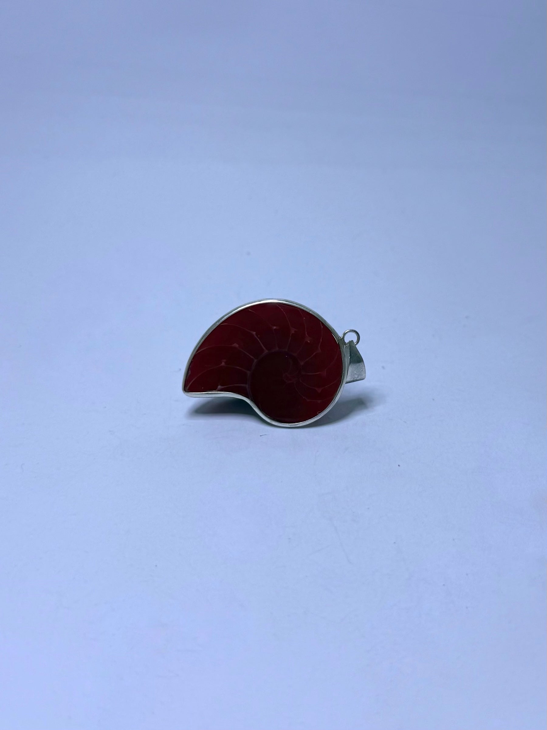 Handmade 925 sterling silver pendant with a red nautilus shell — Sribnyak Baroque Pearls