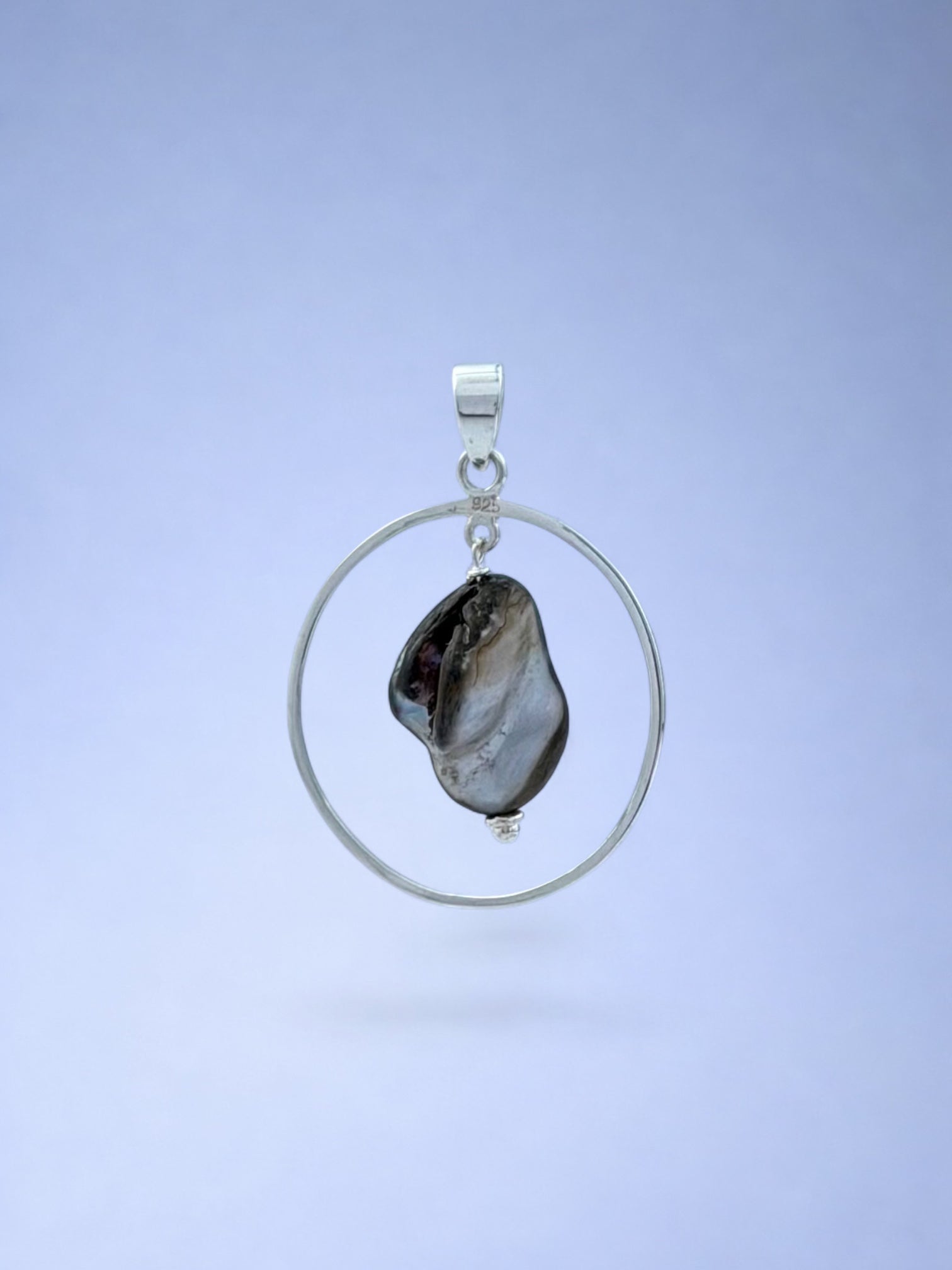 Handmade 925 sterling silver pendant with lutraria shell — Sribnyak Baroque Pearls