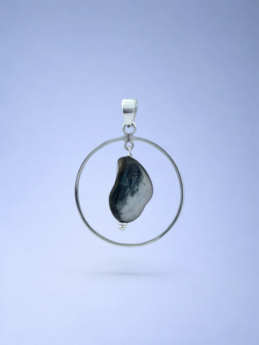Handmade 925 sterling silver pendant with lutraria shell — Sribnyak Baroque Pearls