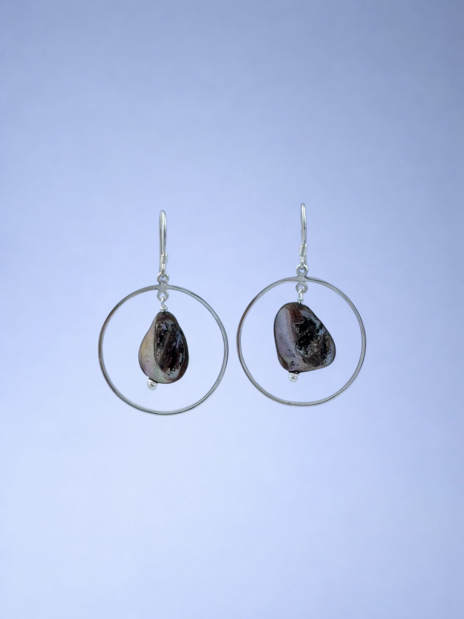 Handmade 925 sterling silver earrings with lutraria shell — Sribnyak Baroque Pearls