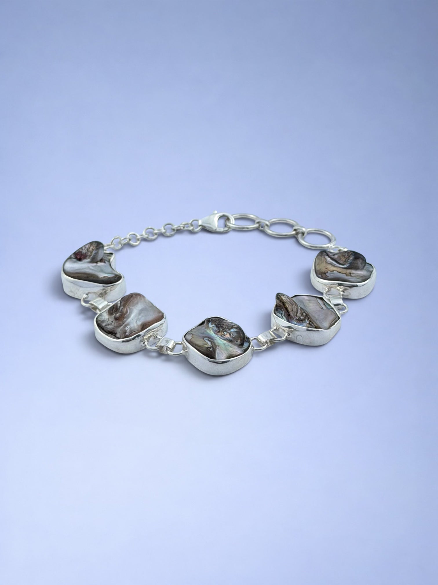 Handmade 925 sterling silver bracelet with lutraria shell — Sribnyak Baroque Pearls