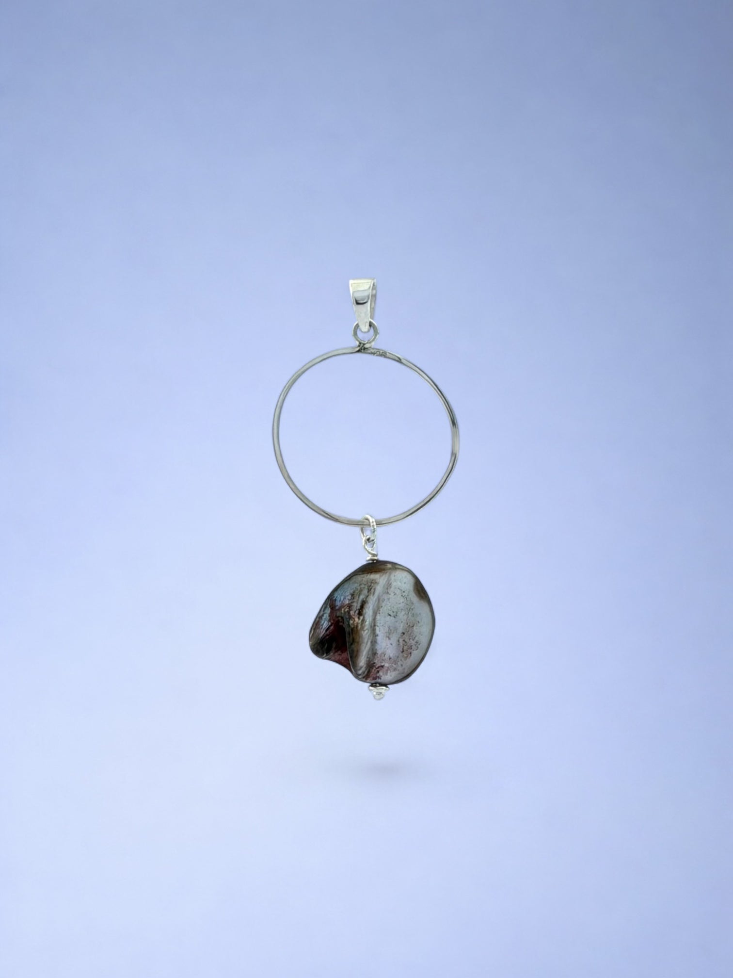 Handmade 925 sterling silver pendant with lutraria shell — Sribnyak Baroque Pearls