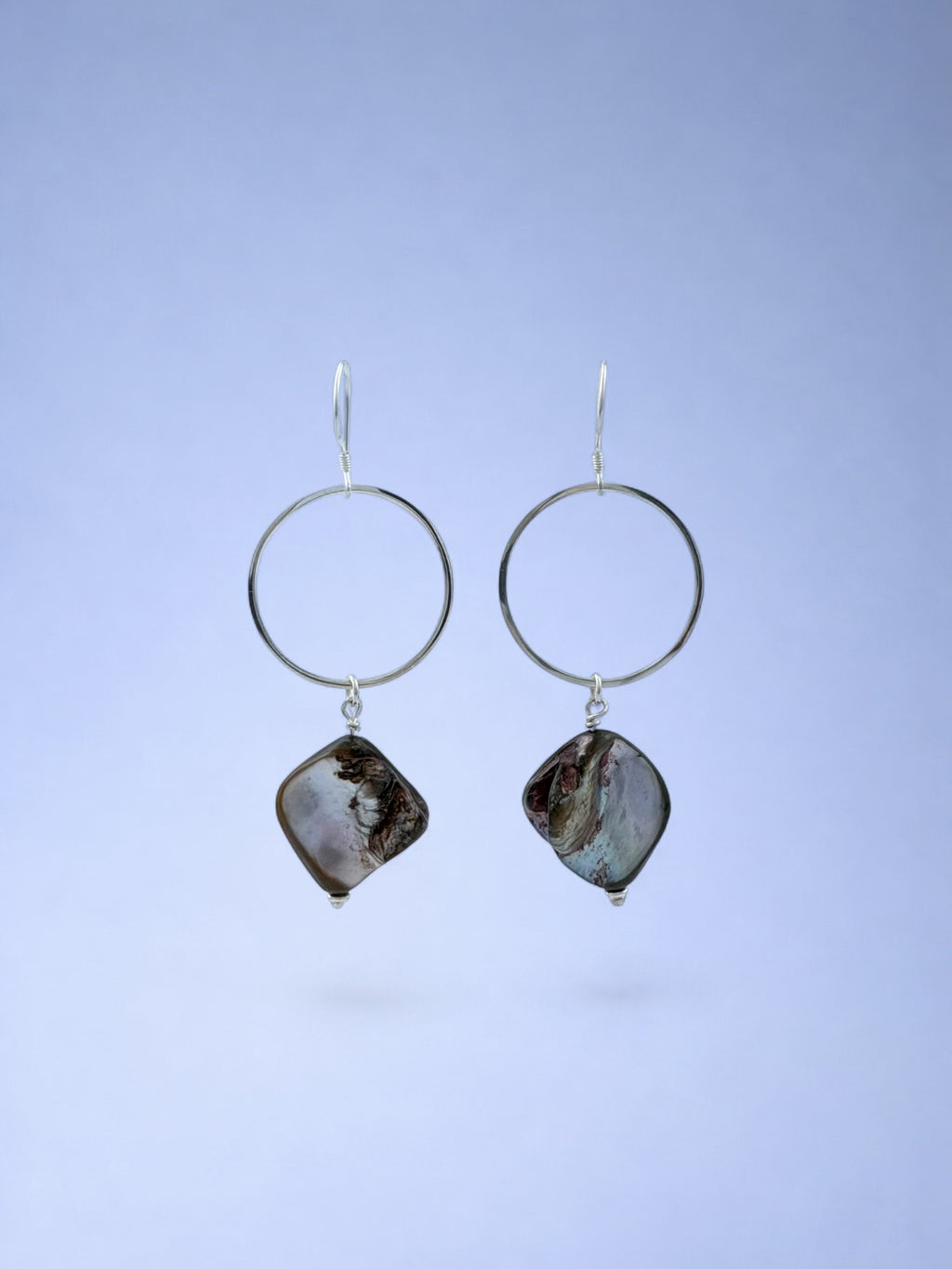 Handmade 925 sterling silver earrings with lutraria shell — Sribnyak Baroque Pearls