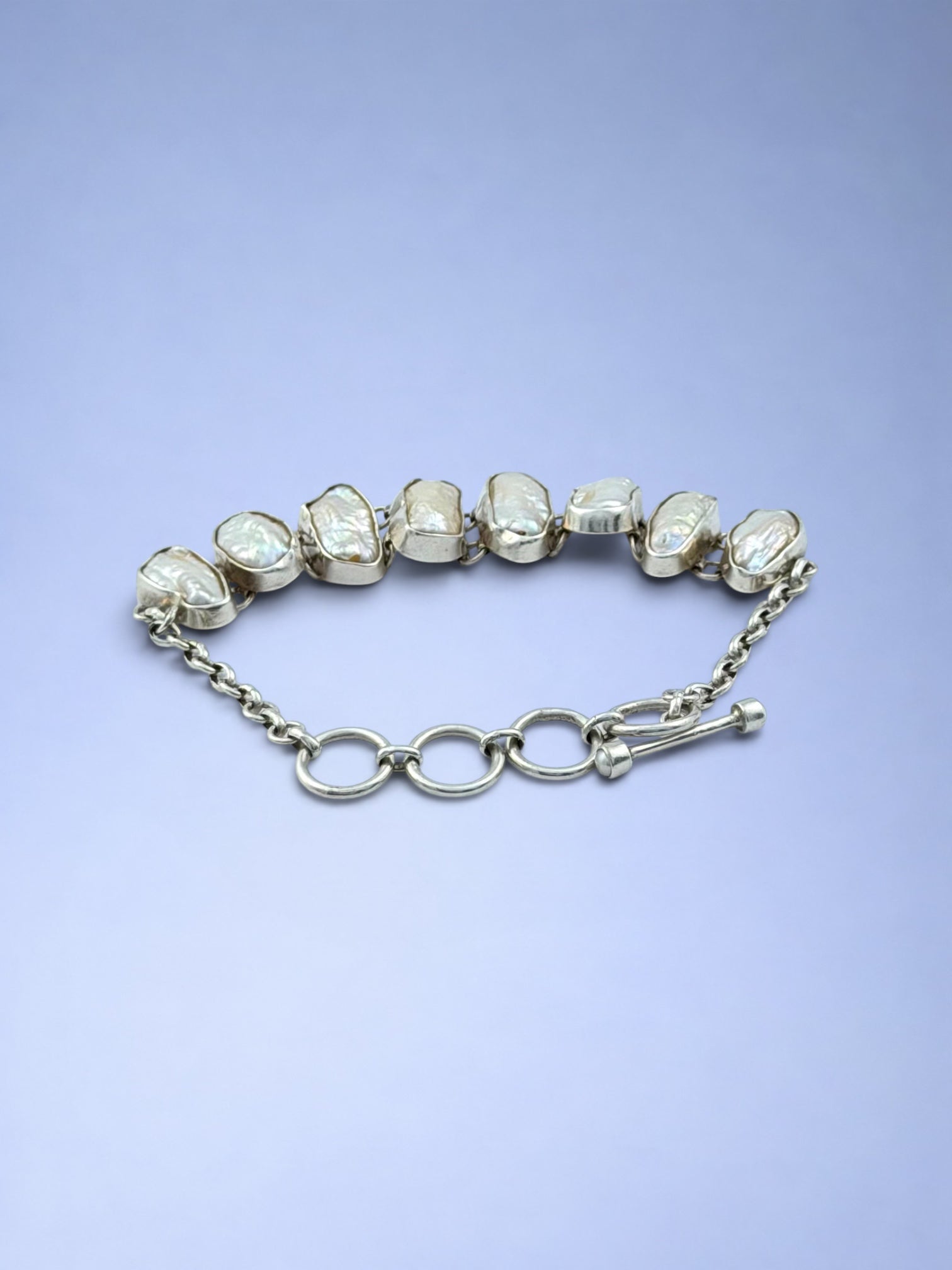 Handmade 925 sterling silver bracelet with baroque pearl — Sribnyak Baroque Pearls