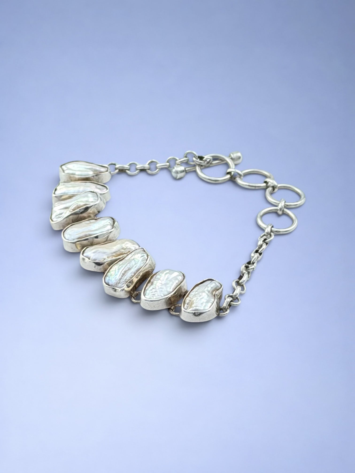 Handmade 925 sterling silver bracelet with baroque pearl — Sribnyak Baroque Pearls