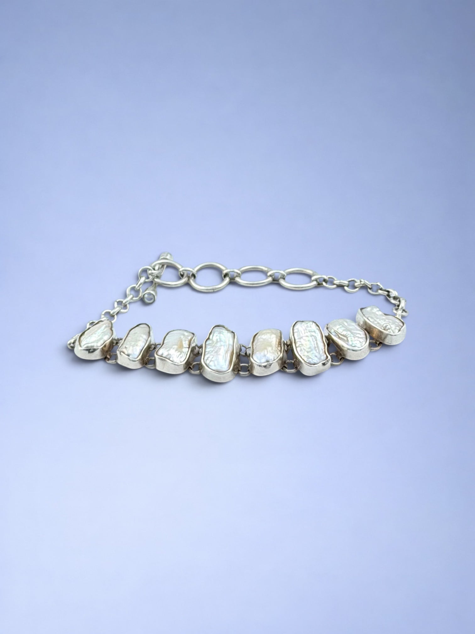 Handmade 925 sterling silver bracelet with baroque pearl — Sribnyak Baroque Pearls